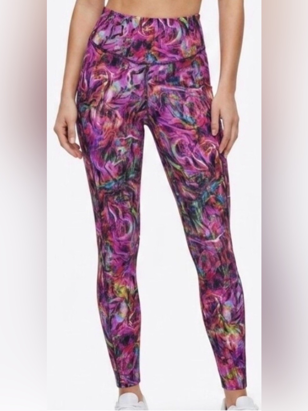 High-Waist Purple Marble Print Leggings